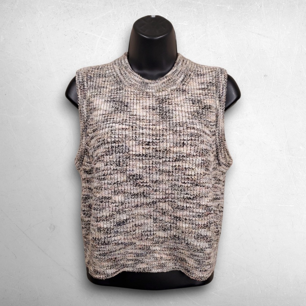 Madewell Shrunken Fit Knit Sweater Vest Women M Tan Grey Marled Cropped Preppy